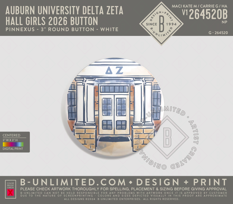 Auburn University Delta Zeta - Hall Girls 2026 Button - PinNexus - PXRB - 3" Round Button - White