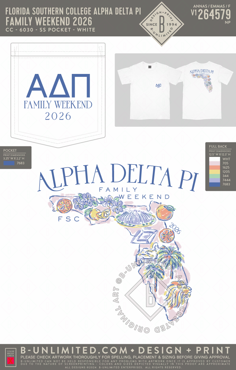 Florida Southern College Alpha Delta Pi - Family Weekend 2026 - CC - 6030 - SS Pocket - White