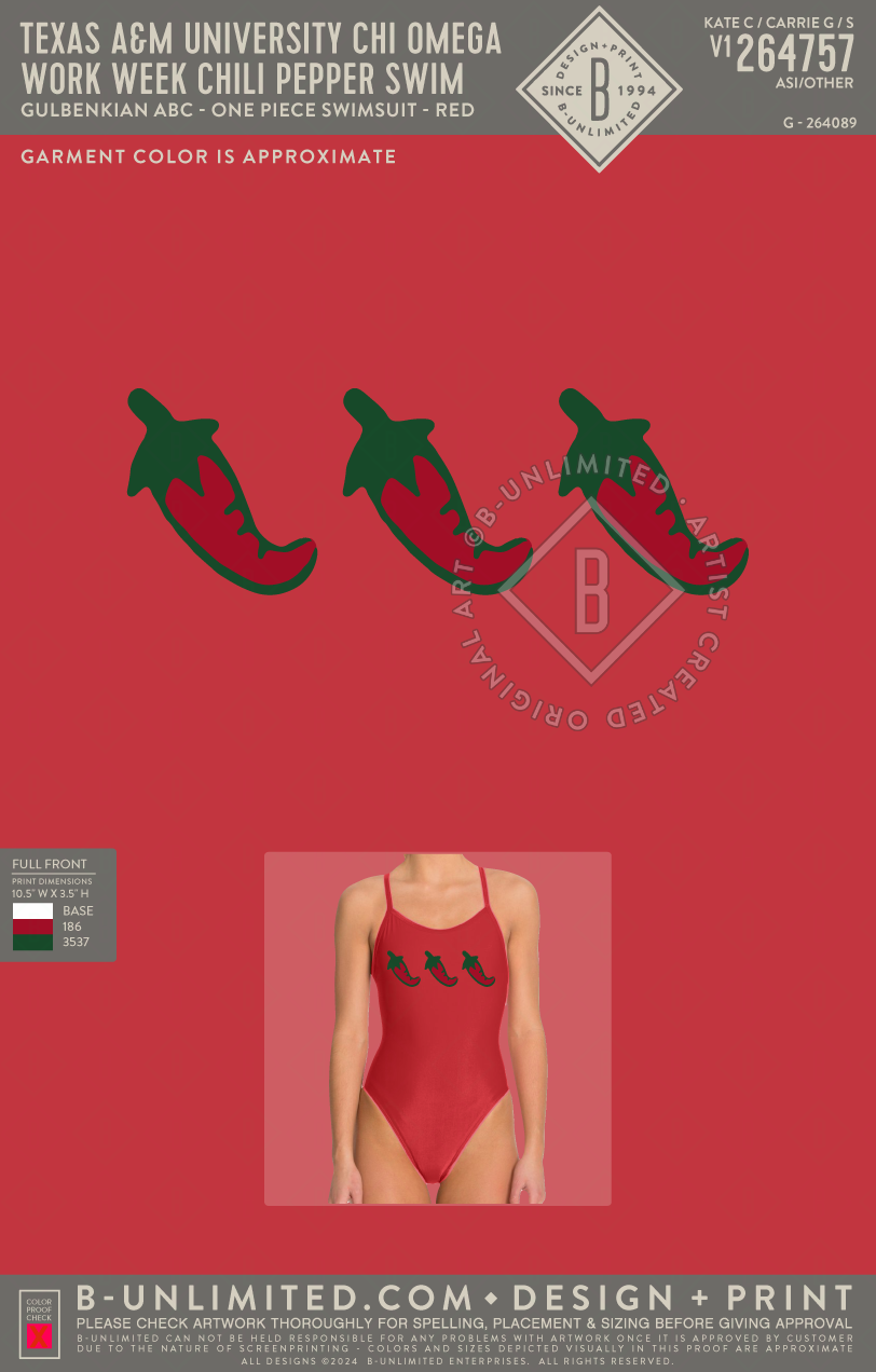 Texas A&M University Chi Omega - Work Week Chili Pepper Swim - Gulbenkian - ABC - One Piece Swimsuit - Red