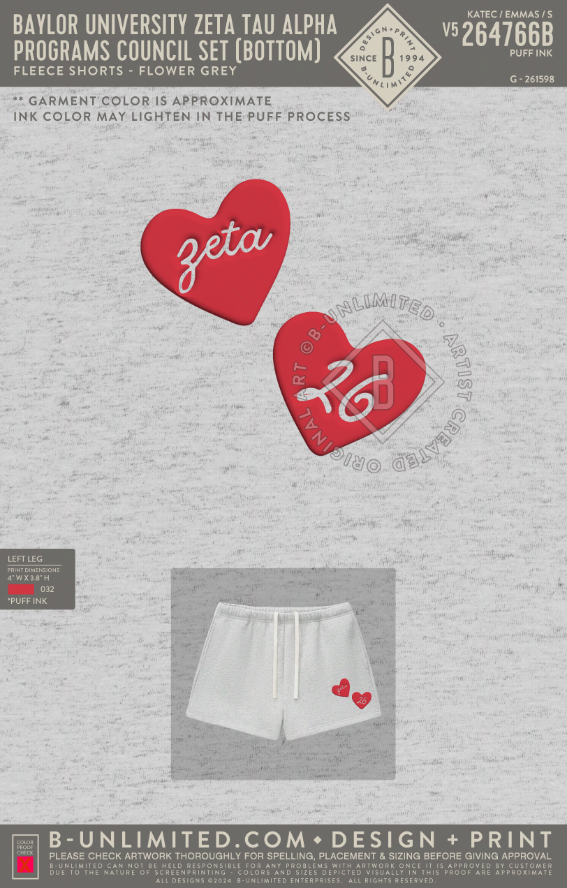 Baylor University Zeta Tau Alpha - Programs Council Set (Bottom) - Tap Stitch - WK0004-P001-V2 - Shorts - Flower Grey