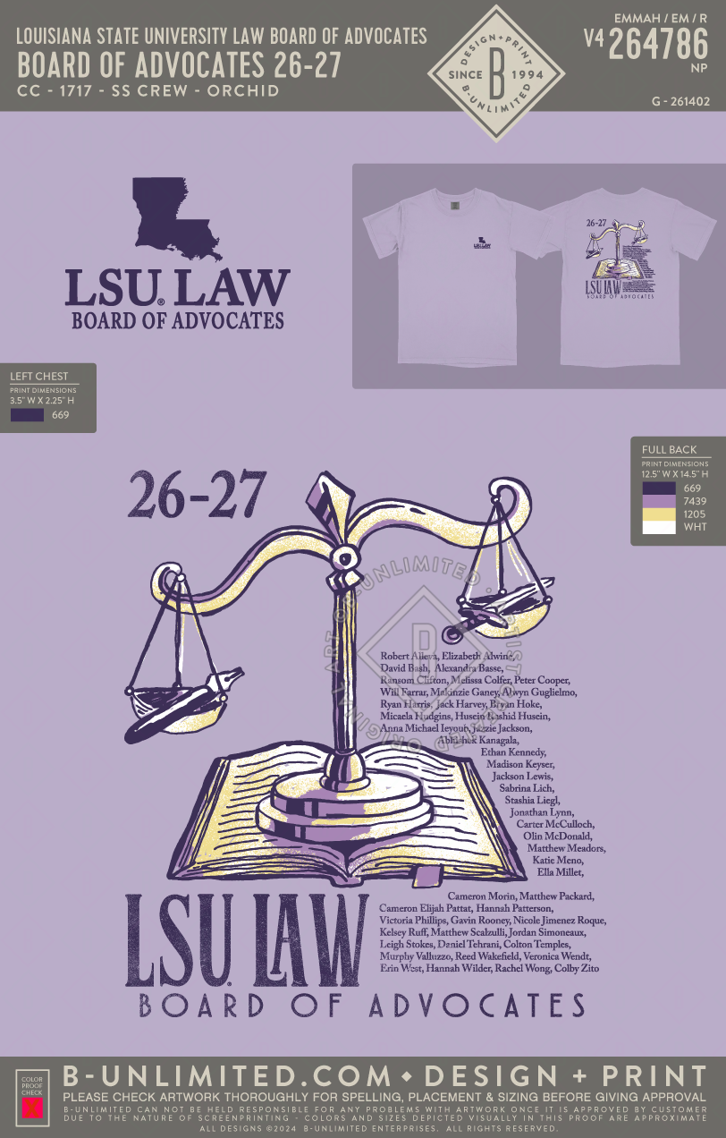 Louisiana State University Law Board of Advocates - Board of Advocates 26-27 - CC - 1717 - SS Crew - Orchid