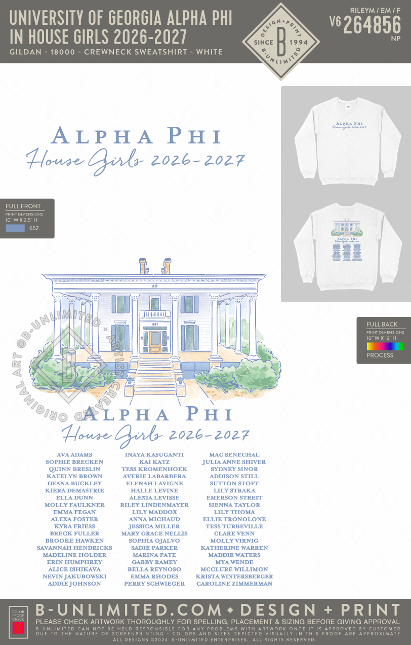 UGA APHI - In house girls 2026-2027 - Sweatshirt - Gildan - 18000 - Crewneck Sweatshirt - White