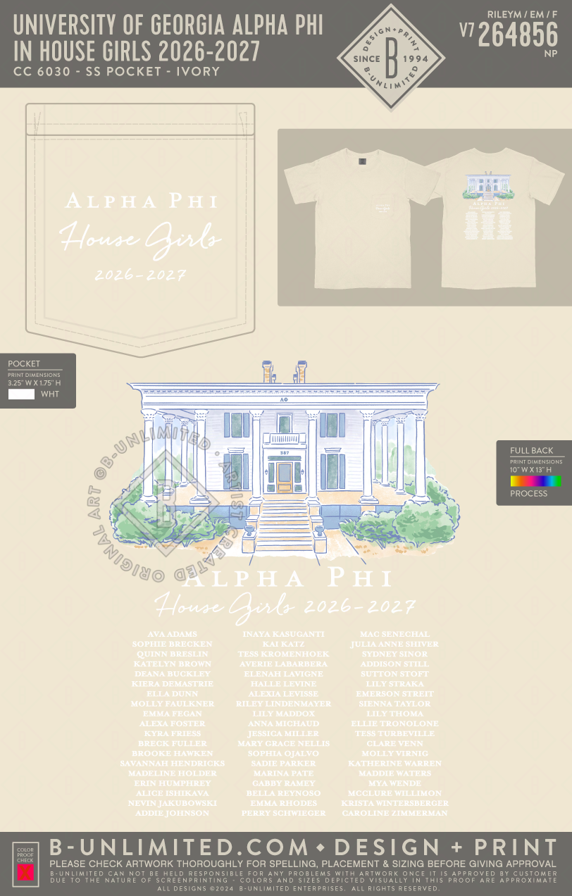 UGA APHI - In house girls 2026-2027 - CC - 6030 - SS Pocket - Ivory