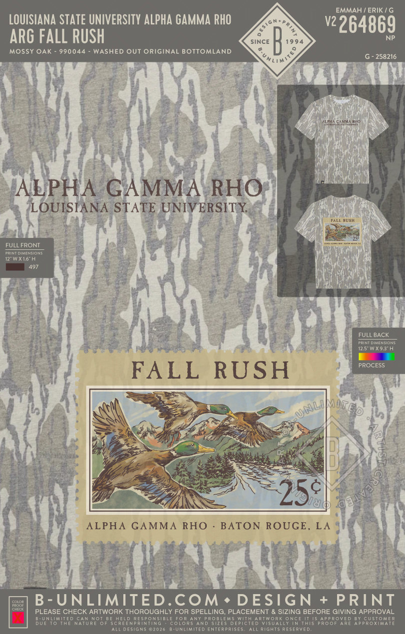 Louisiana State University Alpha Gamma Rho - ARG Fall Rush - Mossy Oak - 990044 - Short Sleeve Tri-Blend - Washed Out Orginal Bottomland