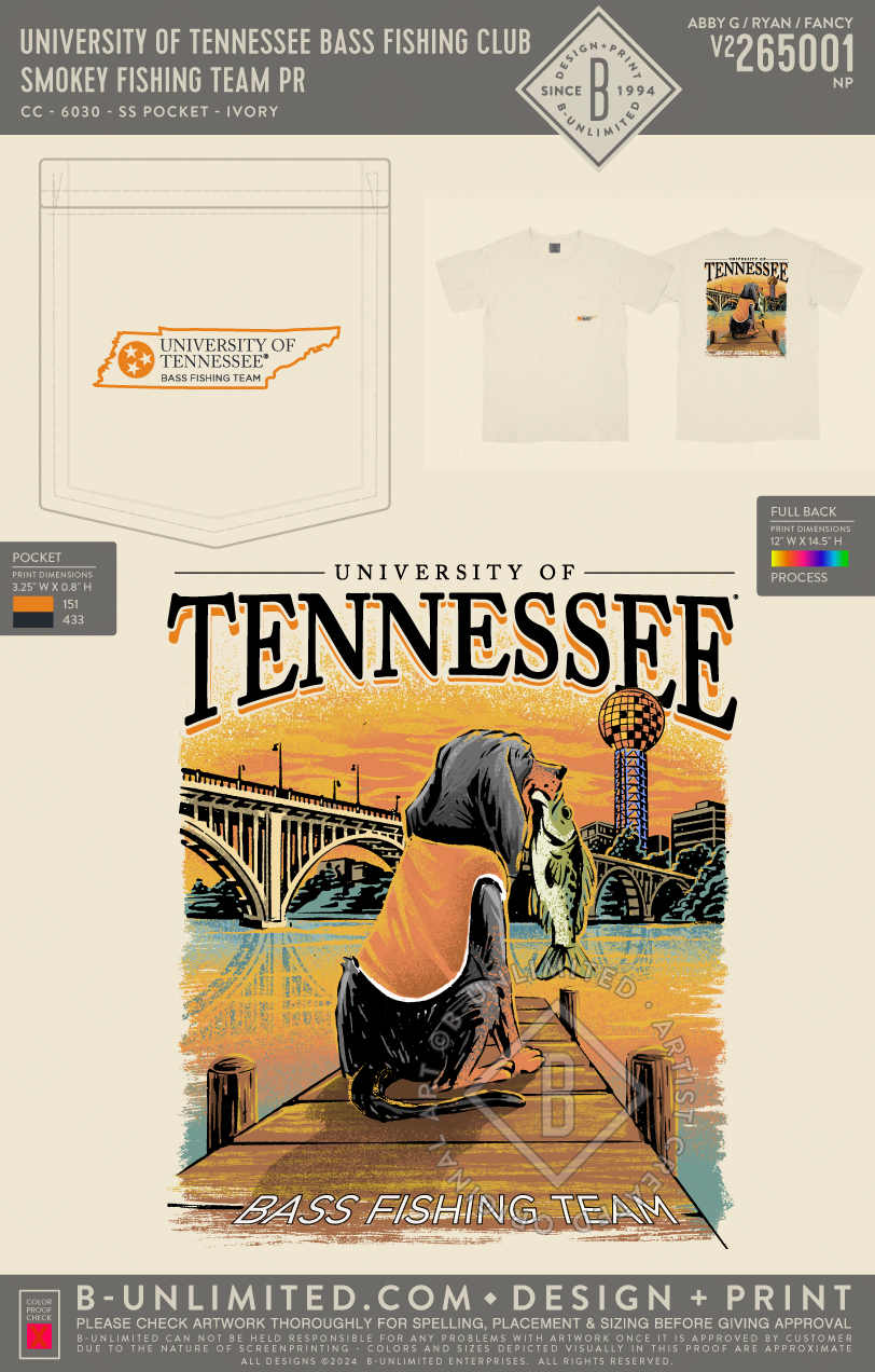 University of Tennessee Bass Fishing Club - Smokey Fishing Team PR - CC - 6030 - SS Pocket - Ivory