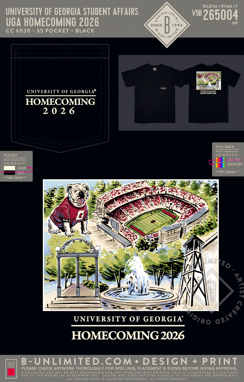 University of Georgia Student Affairs - UGA Homecoming 2026 - CC - 6030 - SS Pocket - Black