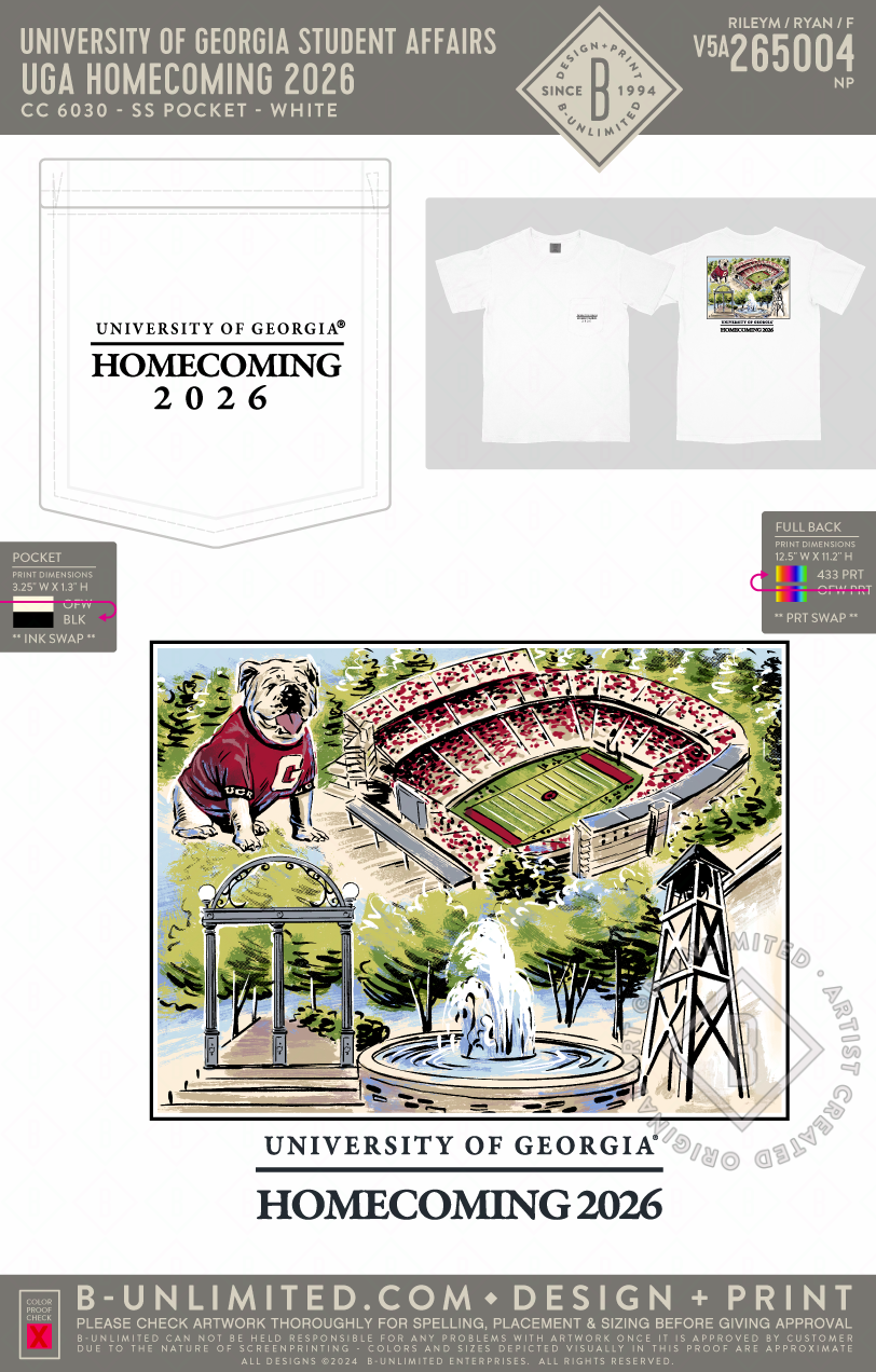 University of Georgia Student Affairs - UGA Homecoming 2026 - CC - 6030 - SS Pocket - White