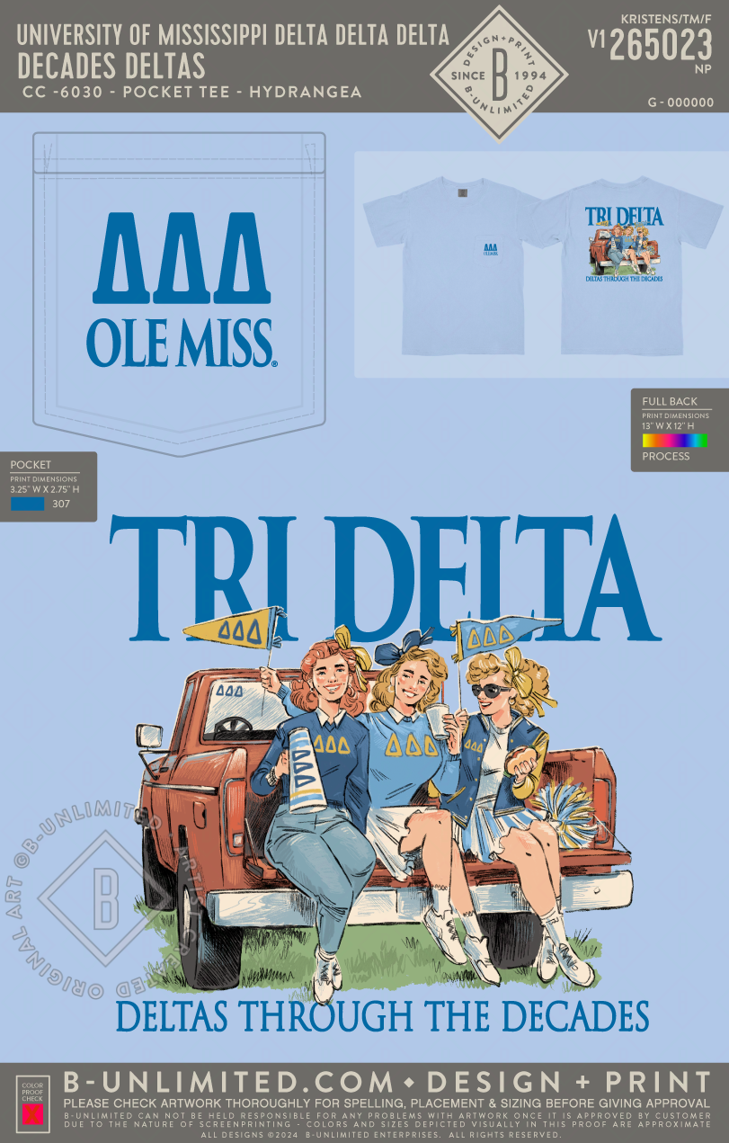 University of Mississippi Delta Delta Delta - Decade Deltas - CC - 6030 - SS Pocket - Hydrangea
