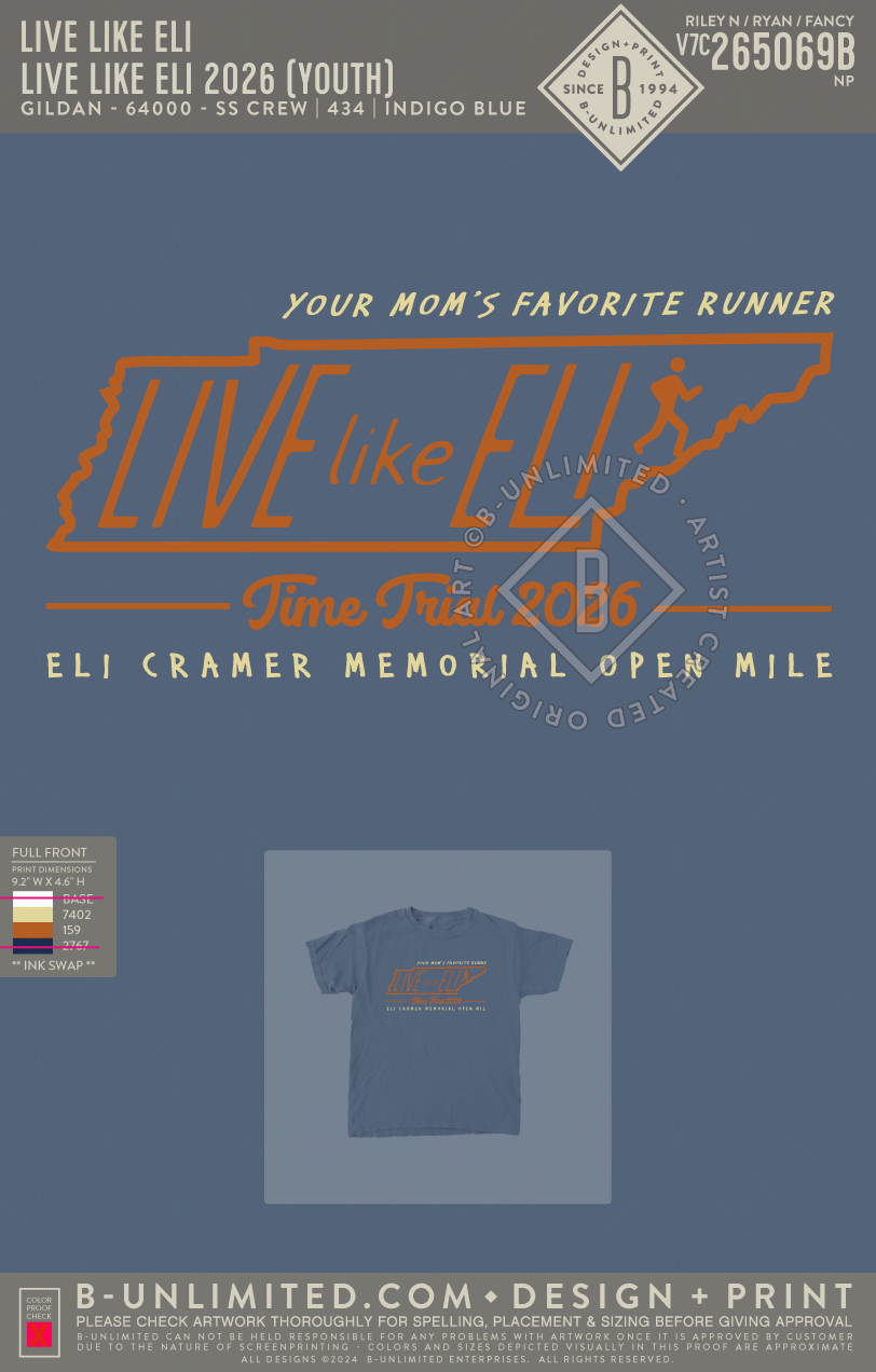 Live Like Eli - Live Like Eli 2026 (YOUTH) - Gildan - 64000B - Youth TShirt - Indigo Blue