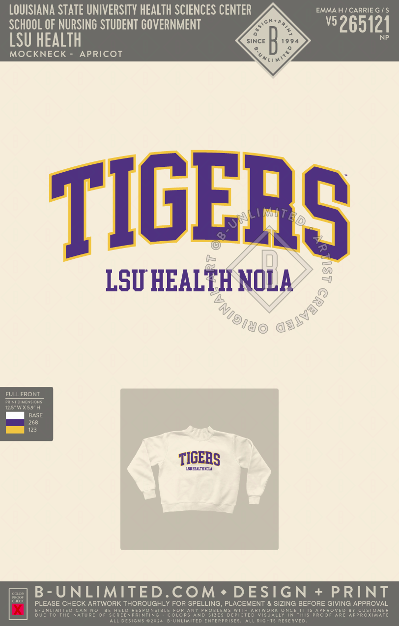 Louisiana State University Health Sciences Center School of Nursing Student Government - LSU Health - Tap Stitch - WW0004-P001-V2 - Mockneck Crewneck Sweatshirt - Cream Apricot
