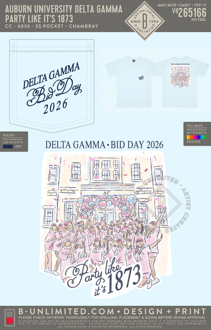 Auburn University Delta Gamma - Party like it’s 1873 - CC - 6030 - SS Pocket - Chambray