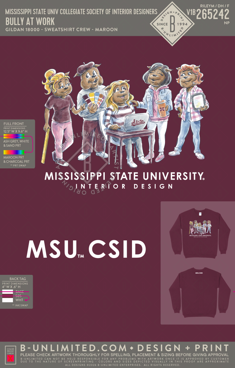 Mississippi State University Collegiate Society of Interior Designers - Bully at Work - Gildan - 18000 - Crewneck Sweatshirt - Maroon
