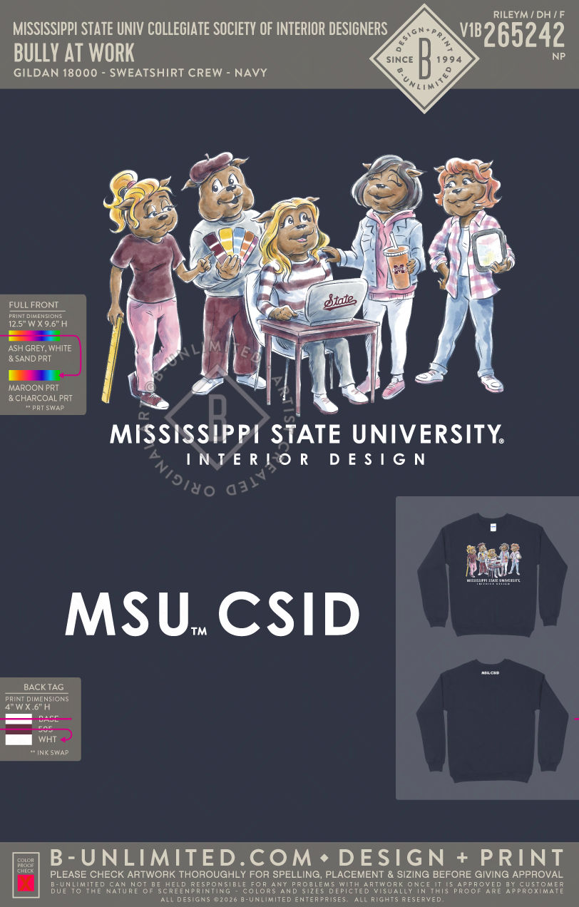Mississippi State University Collegiate Society of Interior Designers - Bully at Work - Gildan - 18000 - Crewneck Sweatshirt - Navy