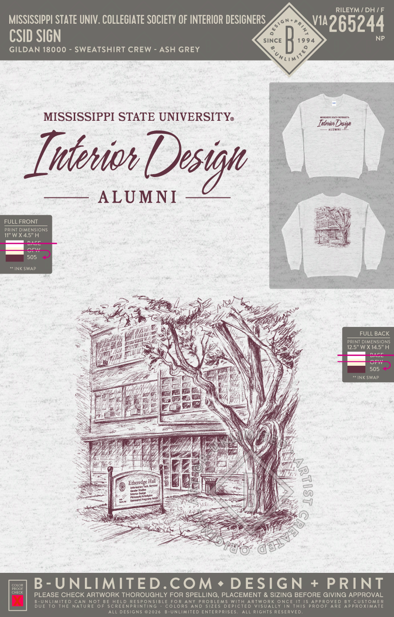 Mississippi State University Collegiate Society of Interior Designers - CSID Sign - Gildan - 18000 - Crewneck Sweatshirt - Ash Grey
