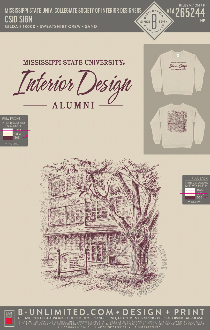 Mississippi State University Collegiate Society of Interior Designers - CSID Sign - Gildan - 18000 - Crewneck Sweatshirt - Sand