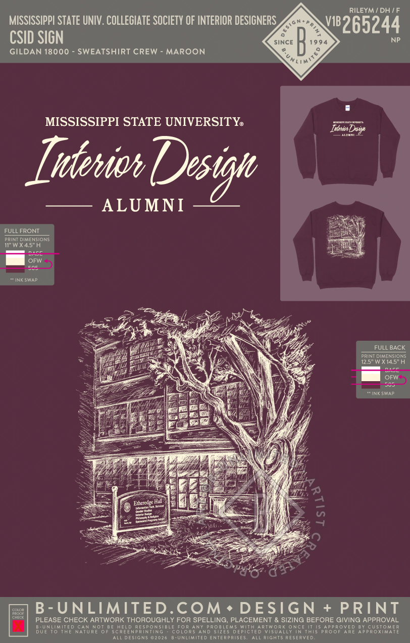 Mississippi State University Collegiate Society of Interior Designers - CSID Sign - Gildan - 18000 - Crewneck Sweatshirt - Maroon