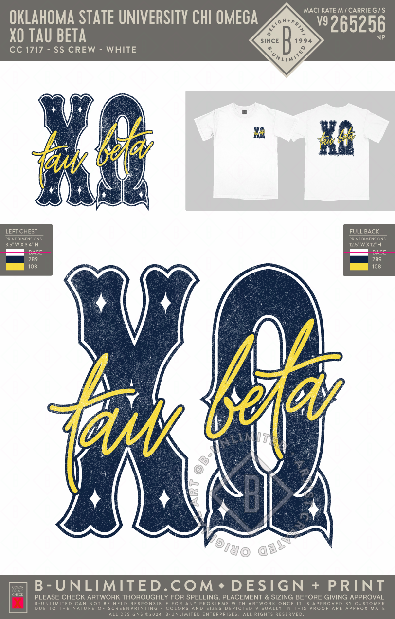 Oklahoma State University Chi Omega - XO Tau Beta - CC - 1717 - SS Crew - White