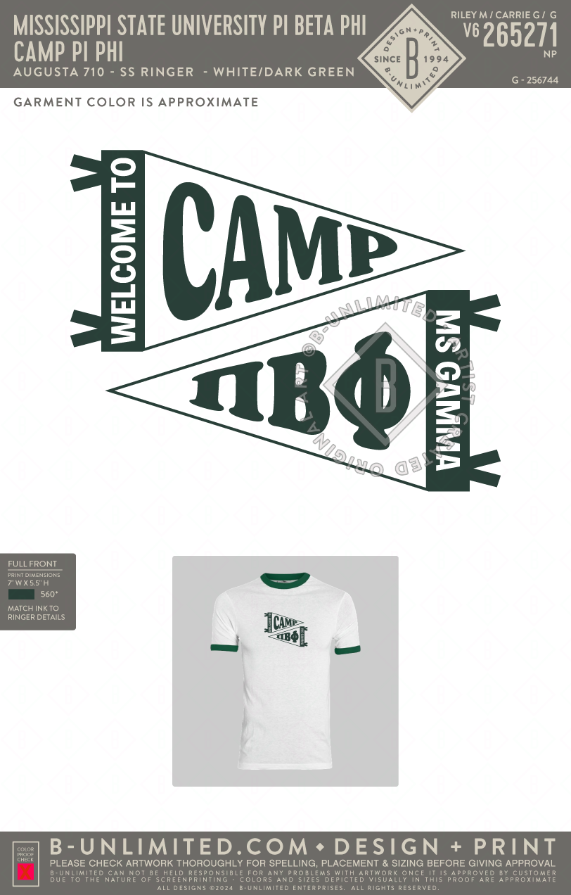 Mississippi State University Pi Beta Phi - Camp Pi Phi - Augusta - 710 - SS Ringer - White/Dark Green