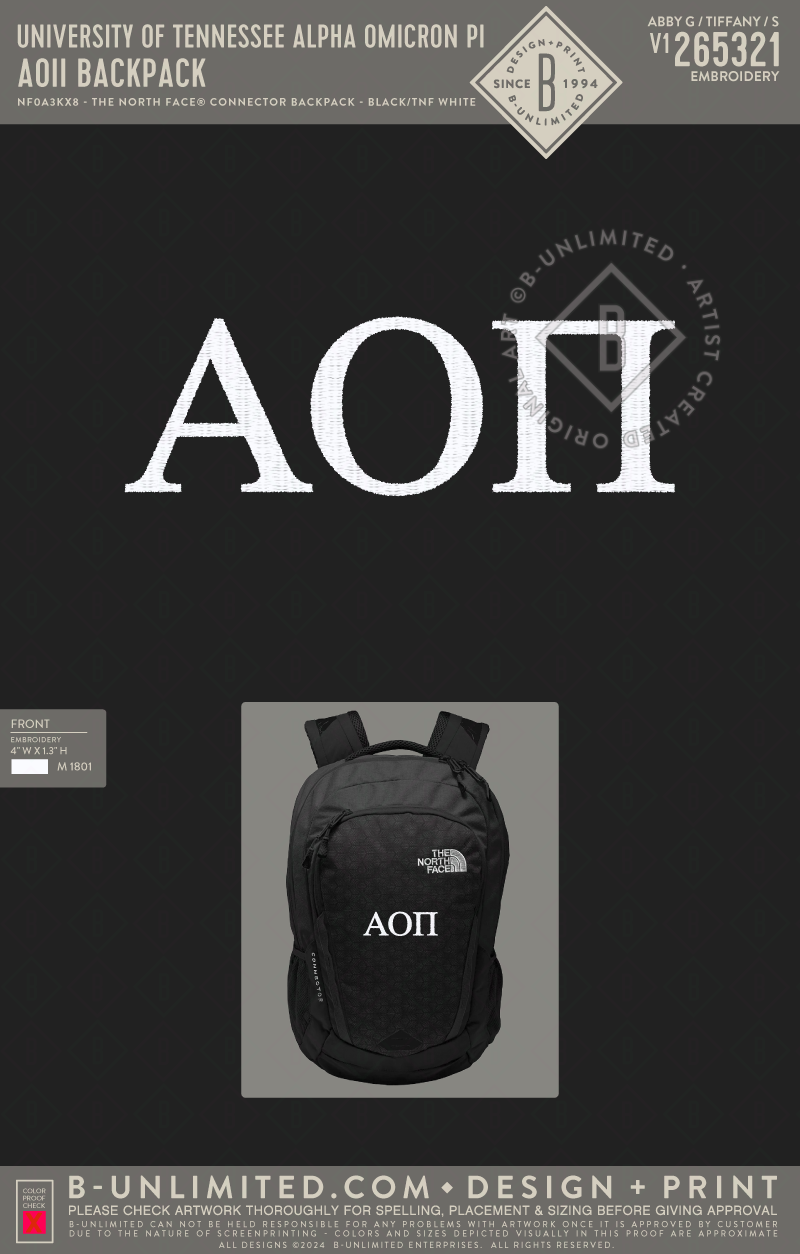 University of Tennessee Alpha Omicron Pi - AOII Backpack - NF0A3KX8 - The North Face® Connector Backpack - TNF black/TNF white