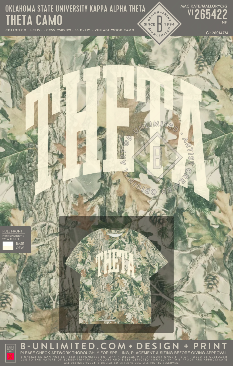Oklahoma State University Kappa Alpha Theta - Theta Camo - Cotton Collective - CCSST250SNW - SS Crew - Vintage Wood Camo