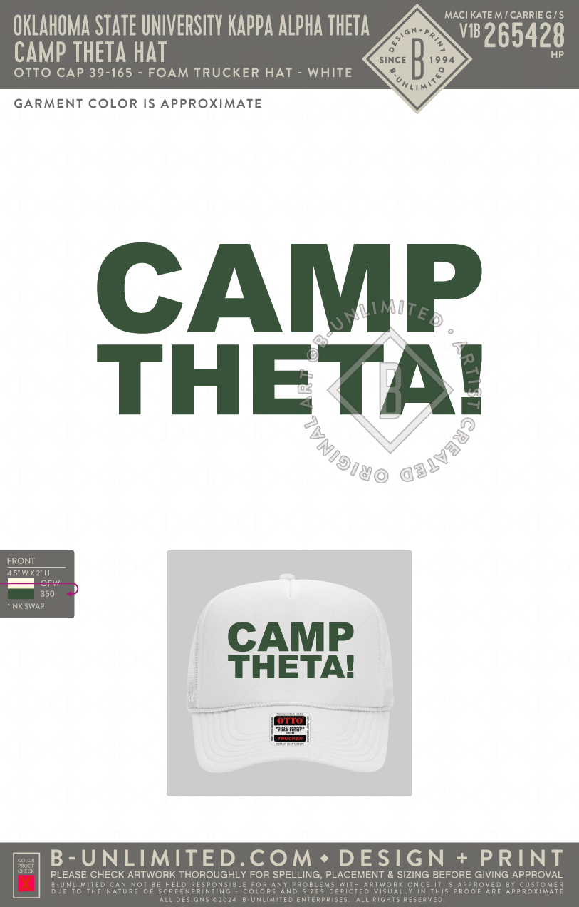 Oklahoma State University Kappa Alpha Theta - Camp Theta Hat - Otto Cap - 39-165 - Foam Trucker Hat - White