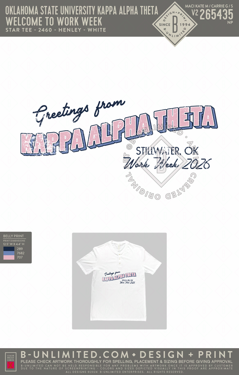 Oklahoma State University Kappa Alpha Theta - Welcome to Work Week - Star Tee - ST2460 - SS Henley - White