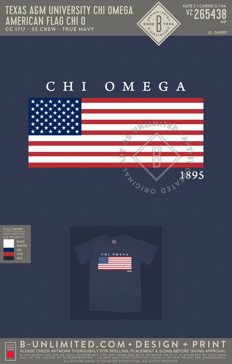 Texas A&M University Chi Omega - American Flag Chi O - CC - 1717 - SS Crew - True Navy