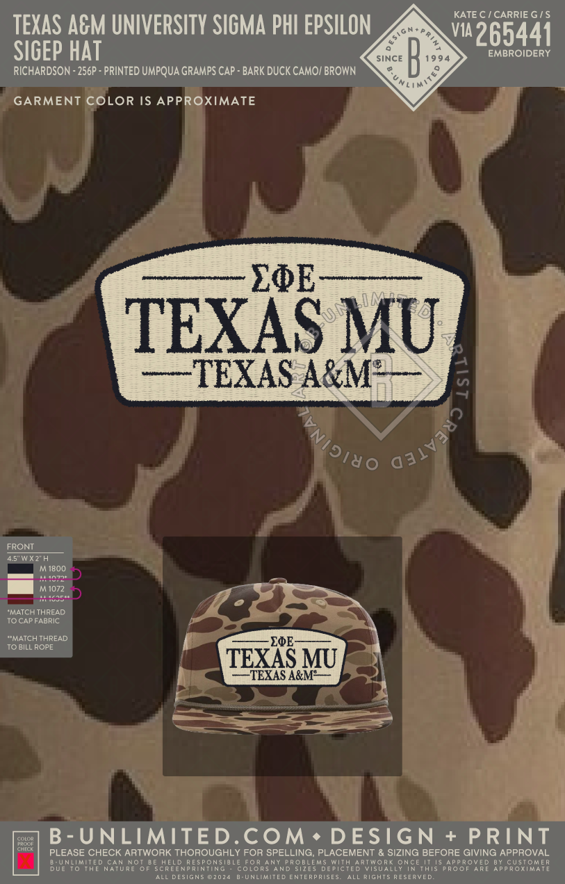 Texas A&M University Sigma Phi Epsilon - SigEp Hat - Richardson - Printed Umpqua Gramps Cap - 256P - Bark Duck Camo/ Brown