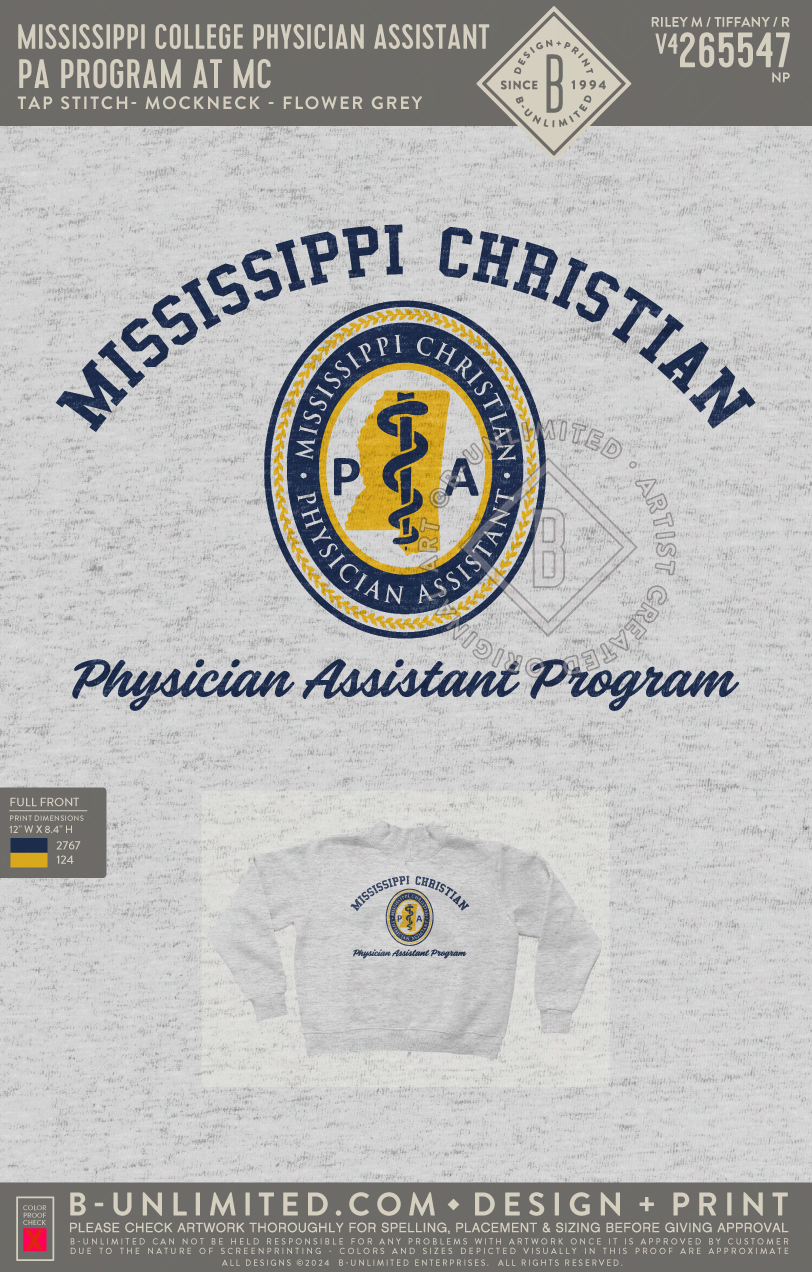 Mississippi College Physician Assistant - PA Program at MC - Tap Stitch - WW0004-P001-V2 - Mockneck Crewneck Sweatshirt - Flower Grey