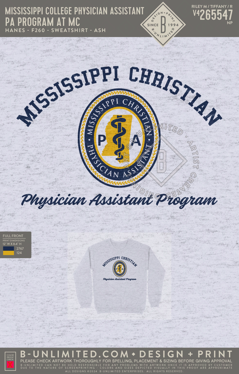Mississippi College Physician Assistant - PA Program at MC - Hanes - F260 - Sweatshirt - Ash