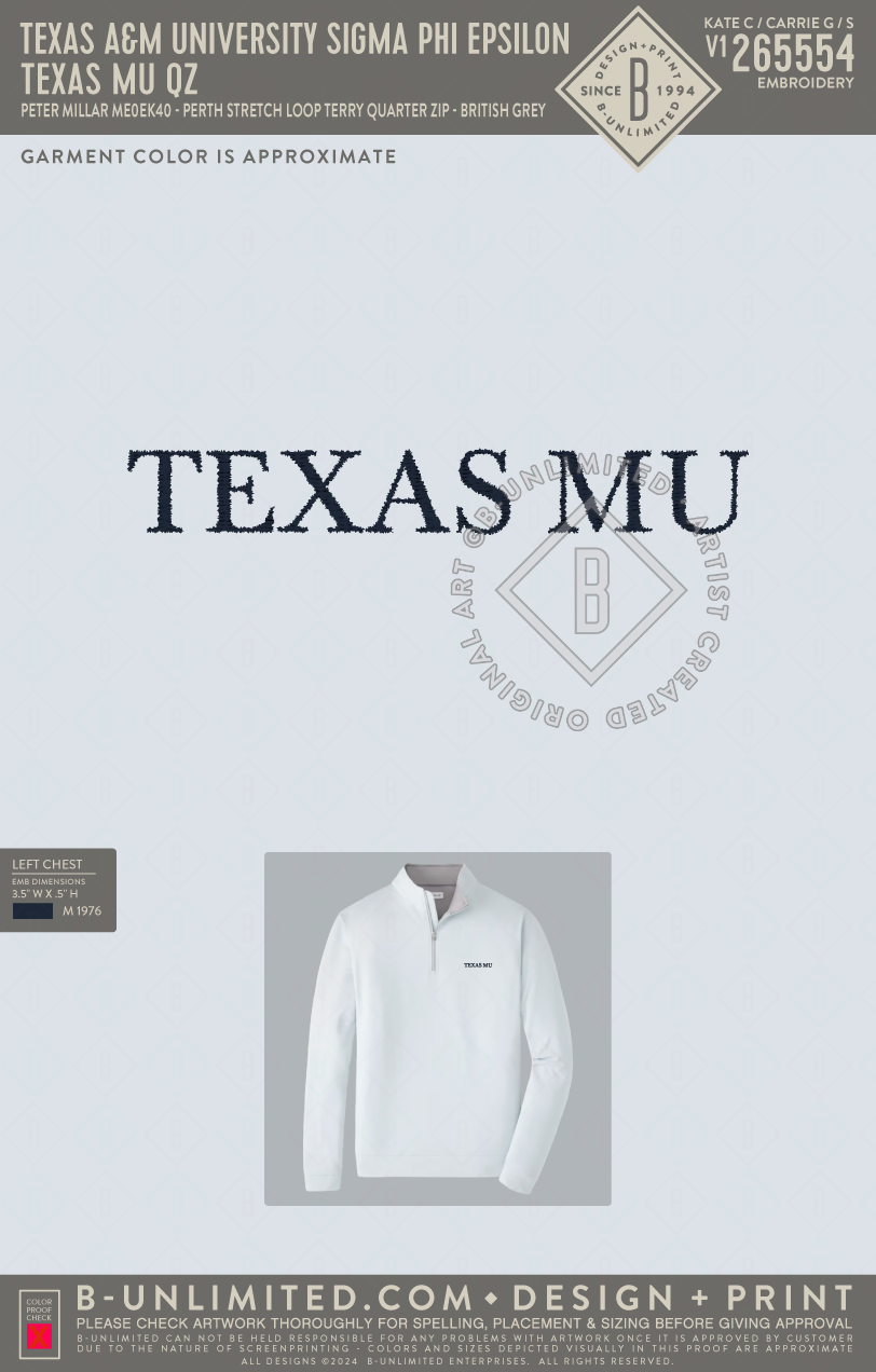 Texas A&M University Sigma Phi Epsilon - Texas Mu QZ - Peter Millar - ME0EK40 - Perth Stretch Loop Terry Quarter Zip - British Grey
