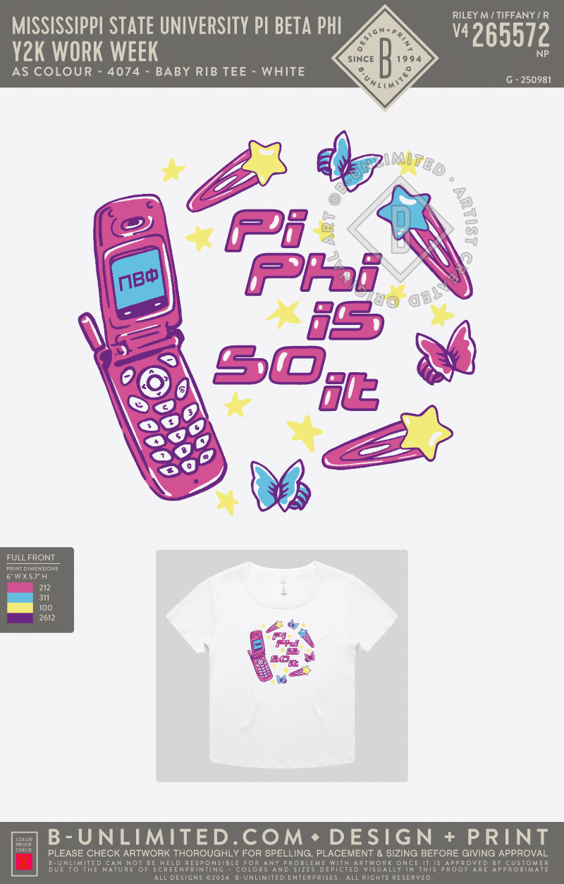 Mississippi State University Pi Beta Phi - Y2K Work Week - AS Colour - 4074 - Baby Rib Tee - White