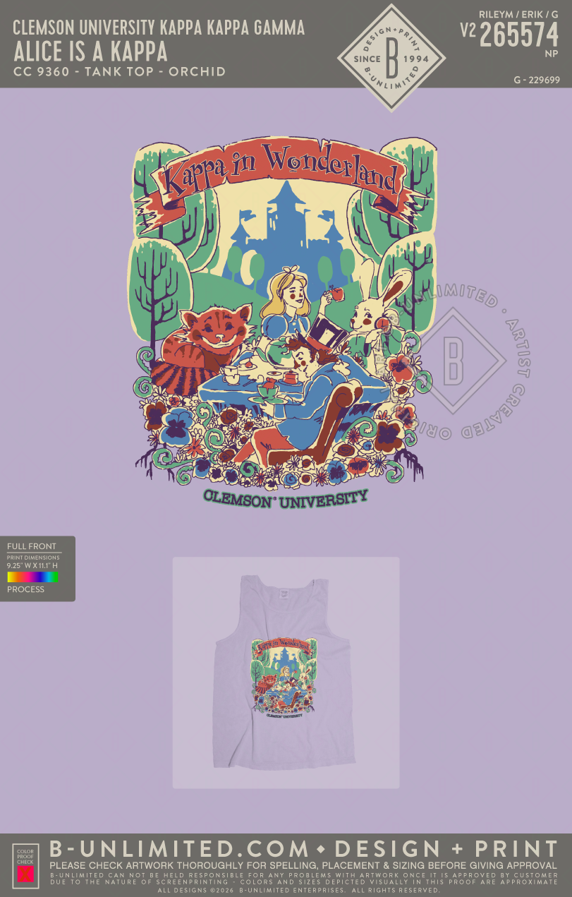 Clemson University Kappa Kappa Gamma - Alice is a Kappa - CC - 9360 - Tank Top - Orchid