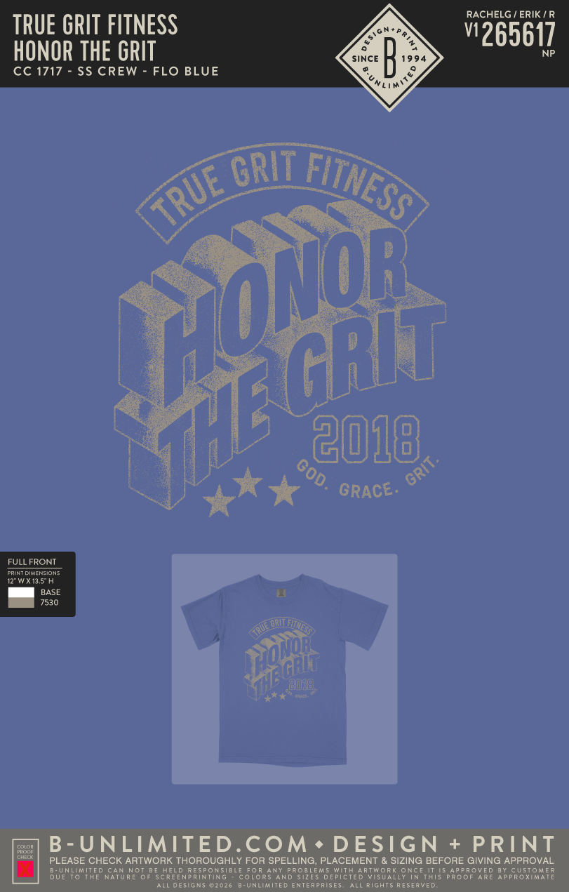 True Grit Fitness - Honor the Grit - CC - 1717 - SS Crew - Flo Blue