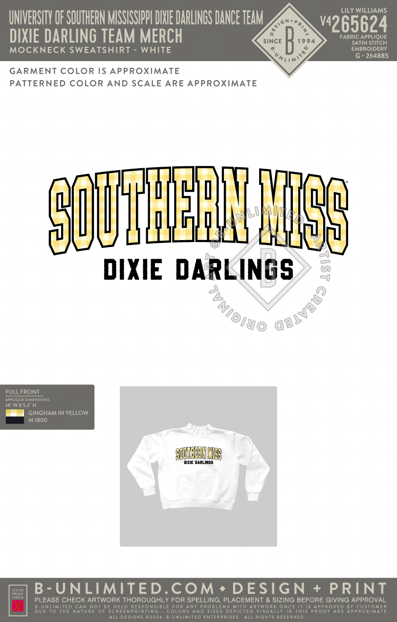 University of Southern Mississippi Dixie Darlings Dance Team - Dixie Darling Team Merch - Tap Stitch - WW0004-P001-V2 - Mockneck Crewneck Sweatshirt - White