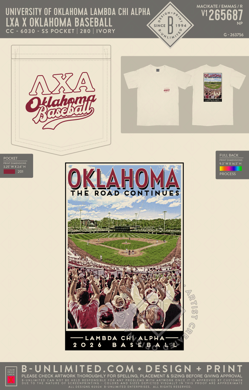 University of Oklahoma Lambda Chi Alpha - LXA X Oklahoma Baseball - CC - 6030 - SS Pocket - Ivory