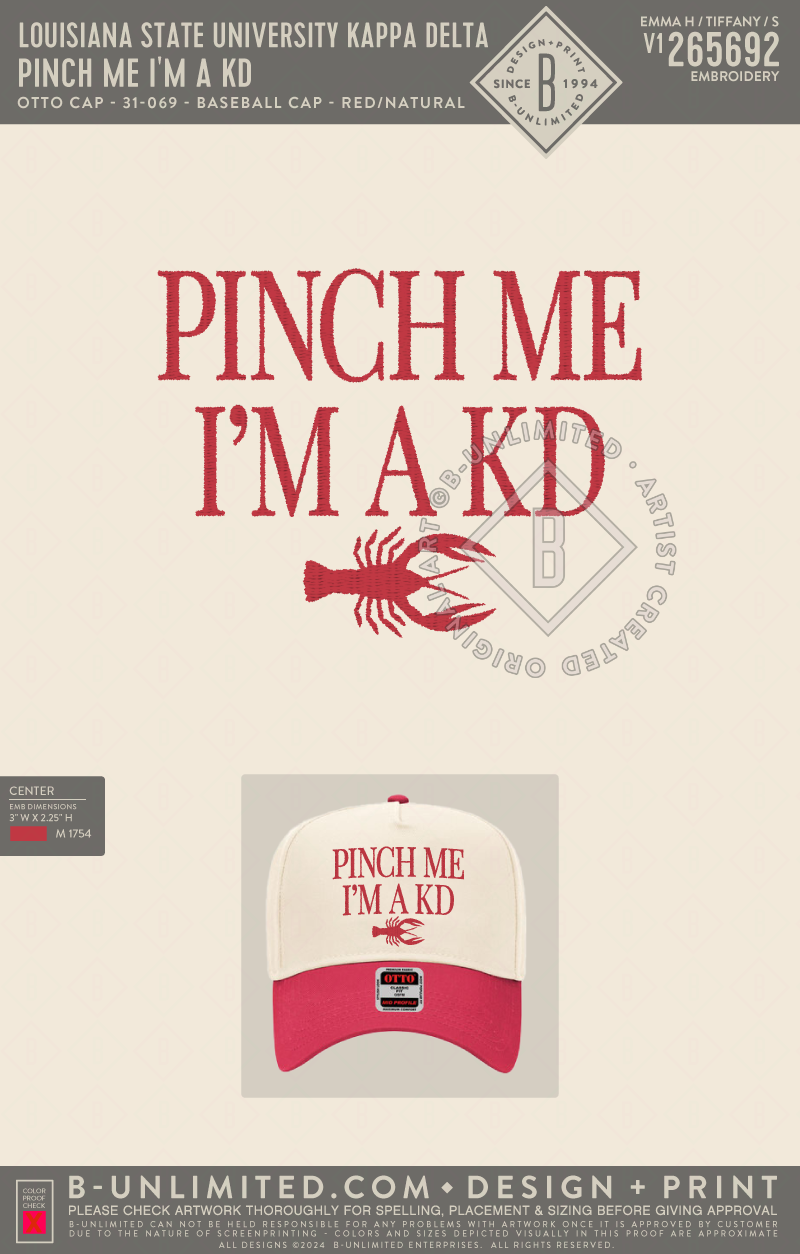 Louisiana State University Kappa Delta - Pinch Me I'm a KD - Otto Cap - 31-069 - Baseball Cap - Red/Natural