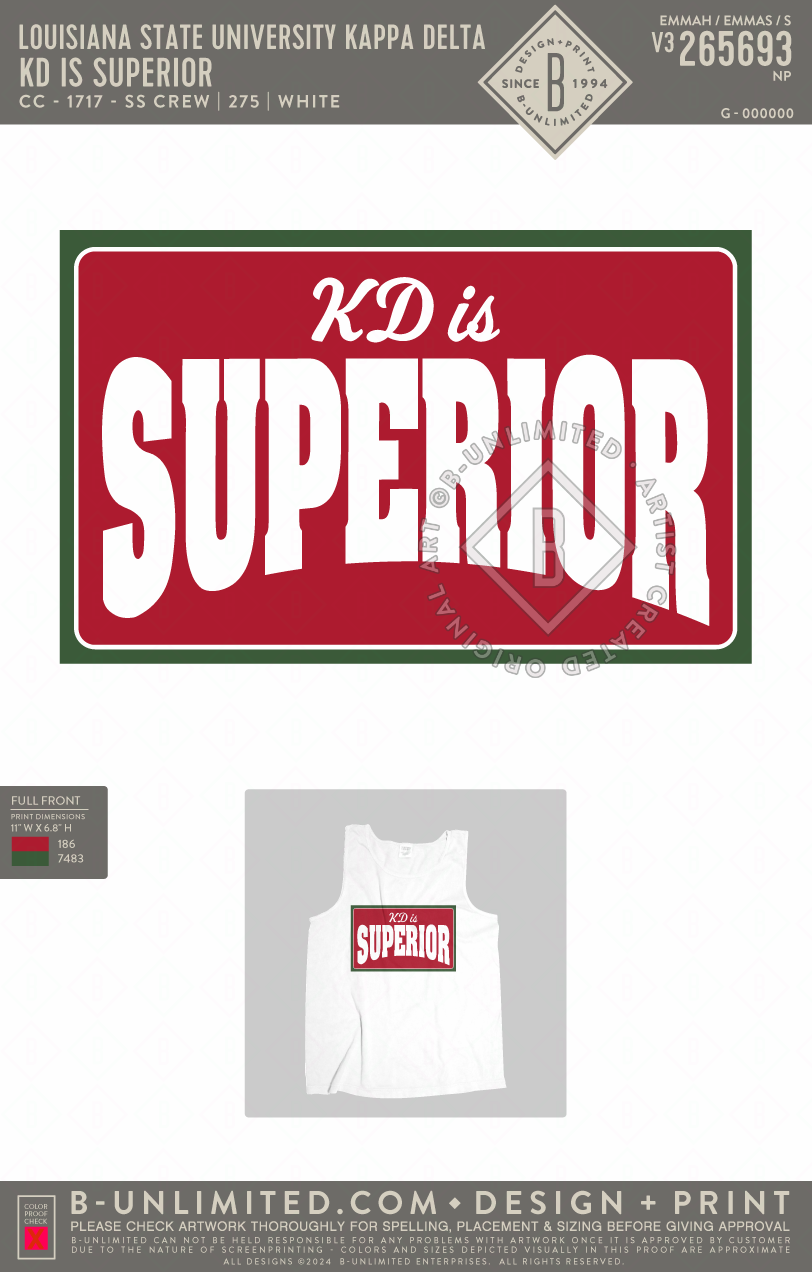 Louisiana State University Kappa Delta - KD is Superior - CC - 9360 - Tank Top - White