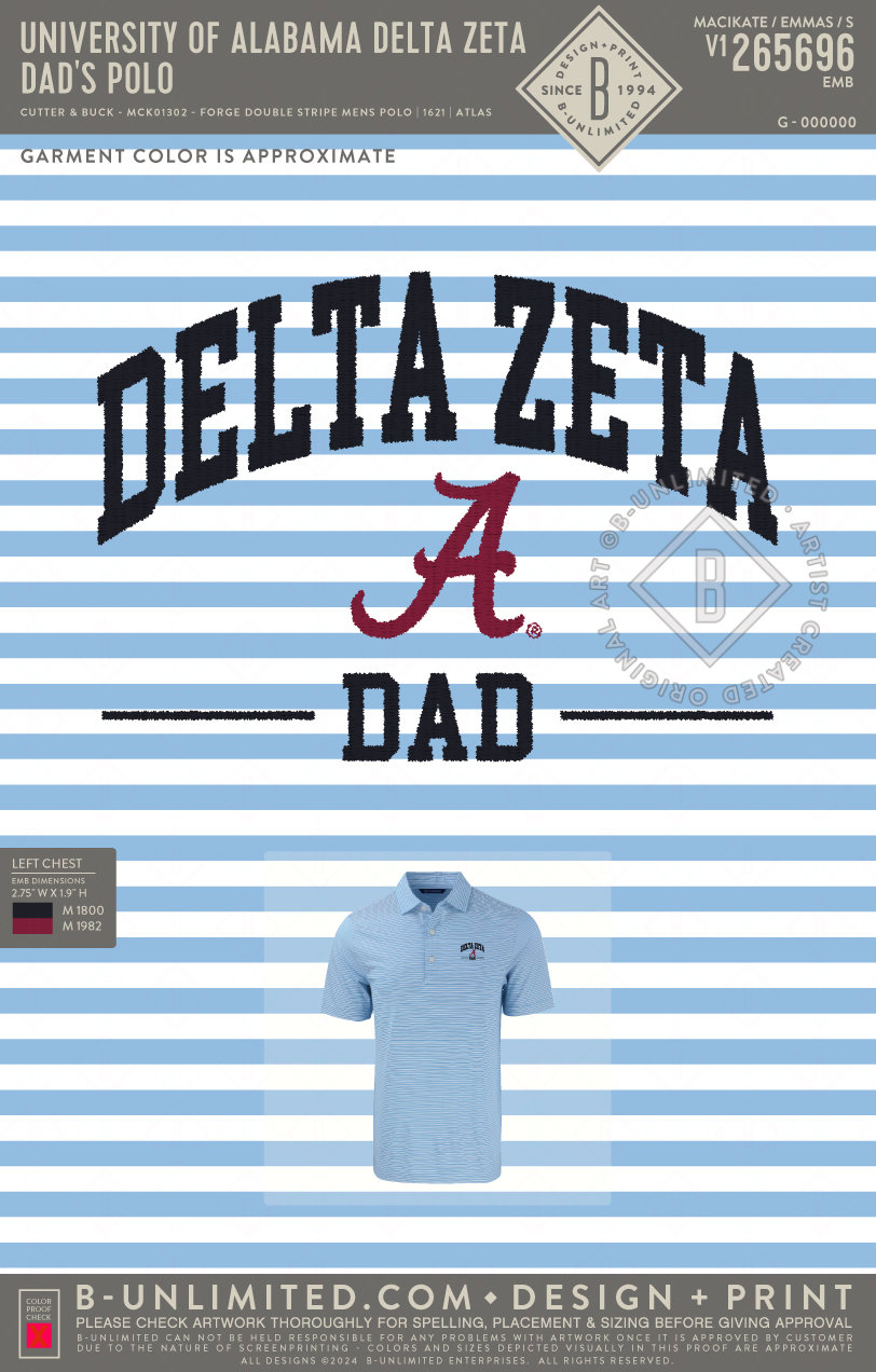 University of Alabama Delta Zeta - Dad's Striped Polo - Cutter & Buck - MCK01302 - Forge Double Stripe Mens Polo - Atlas