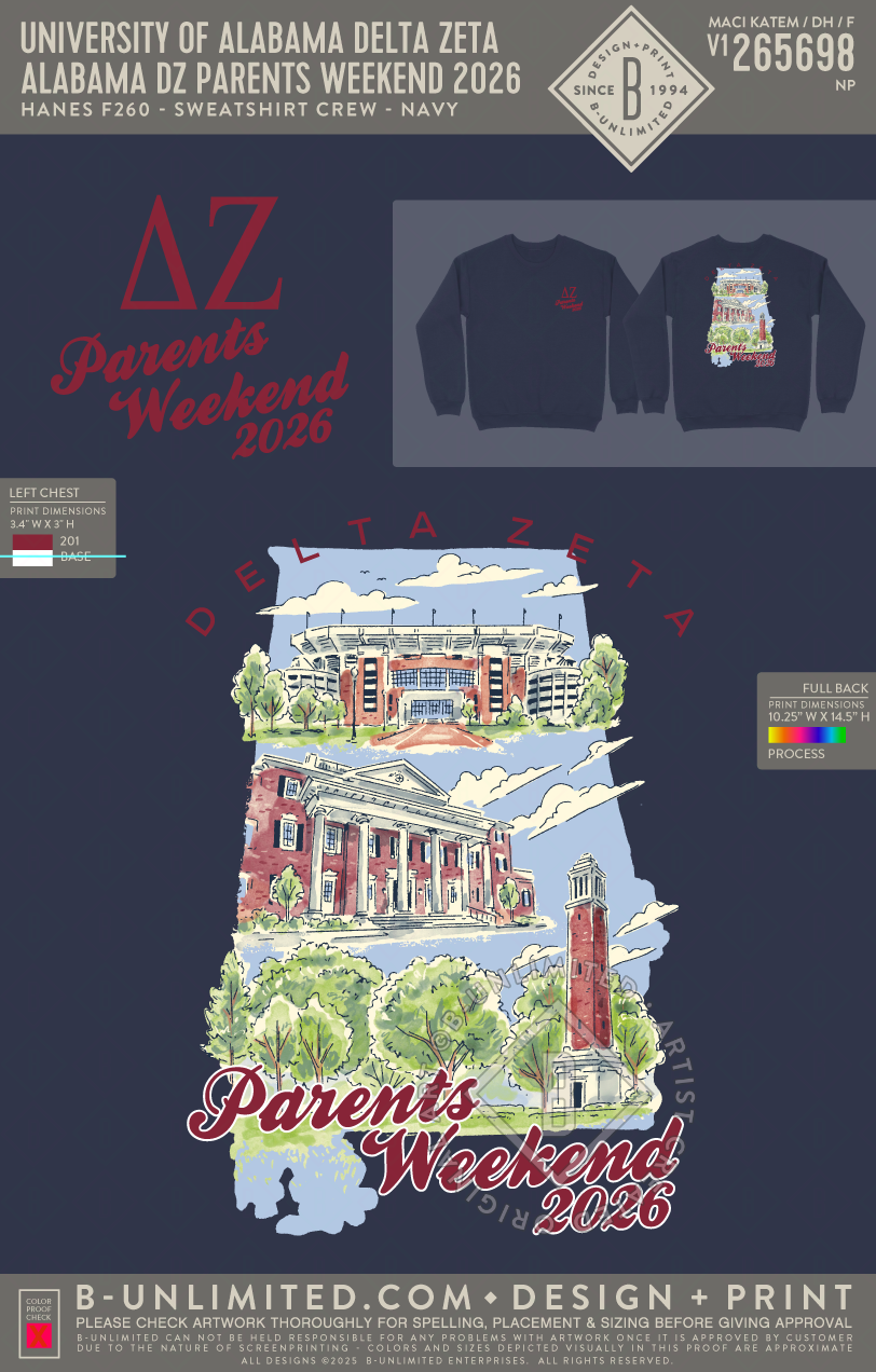 University of Alabama Delta Zeta - Alabama DZ Parents Weekend 2026 - Hanes - F260 - Sweatshirt - Navy