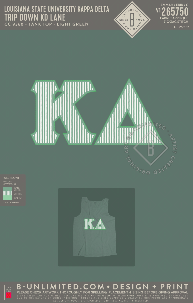 Louisiana State University Kappa Delta - Trip Down KD Lane - CC - 9360 - Tank Top - Light Green