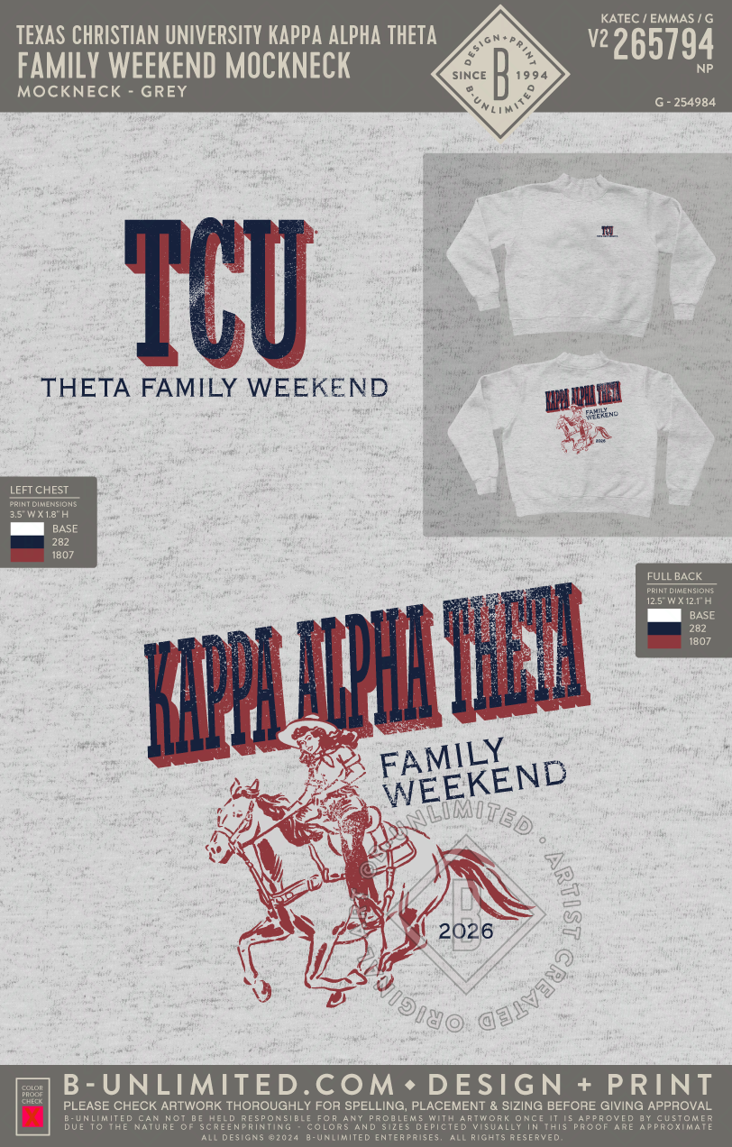 Texas Christian University Kappa Alpha Theta - Family Weekend Mockneck - Tap Stitch - WW0004-P001-V2 - Mockneck Crewneck Sweatshirt - Flower Grey
