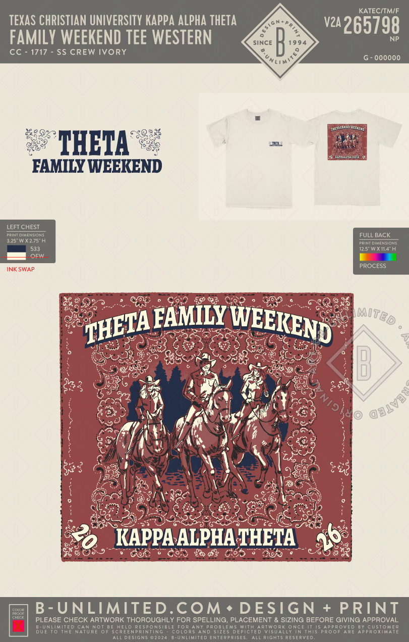Texas Christian University Kappa Alpha Theta - Family Weekend Tee Western - CC - 1717 - SS Crew - Ivory