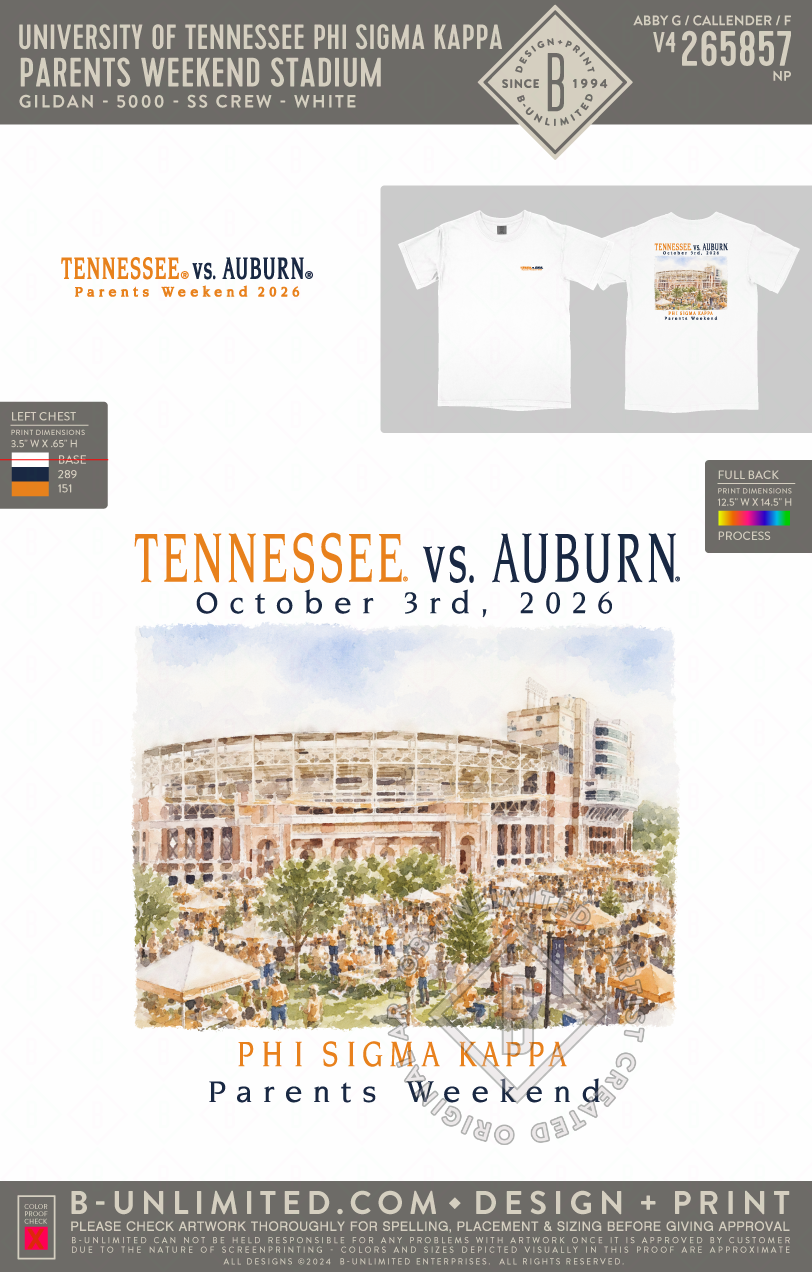 University of Tennessee Phi Sigma Kappa - Parents Weekend Stadium - Gildan - 5000 - SS Crew - White