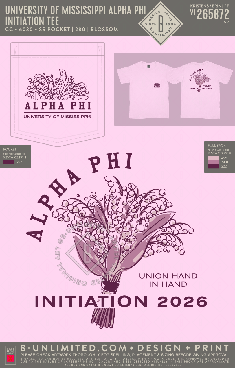 University of Mississippi Alpha Phi - Initiation Tee - CC - 6030 - SS Pocket - Blossom