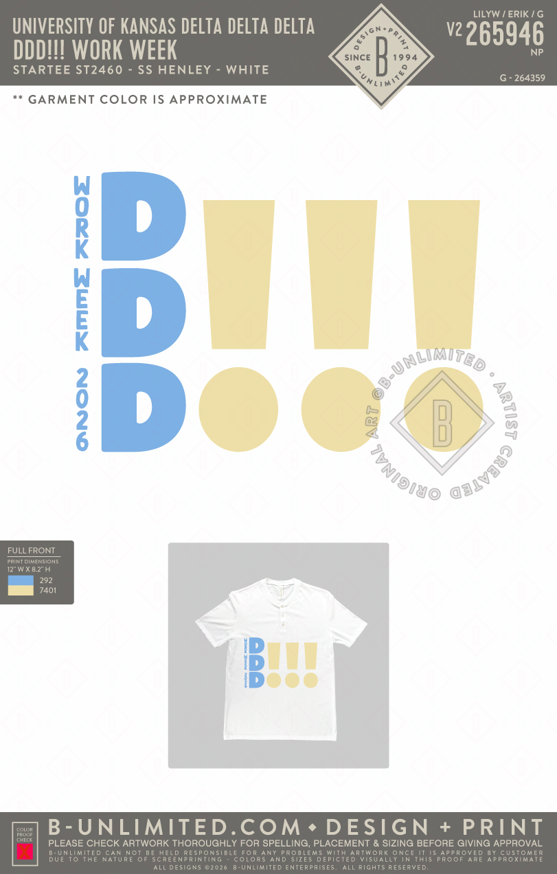 University of Kansas Delta Delta Delta - DDD!!! Work Week - Star Tee - ST2460 - SS Henley - White