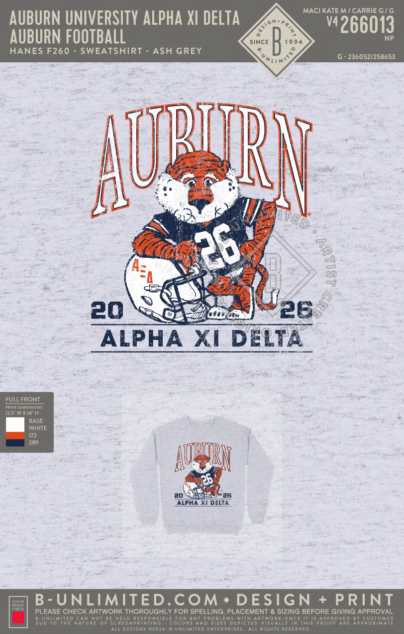 Auburn University Alpha Xi Delta - Auburn Football - Hanes - F260 - Sweatshirt - Ash
