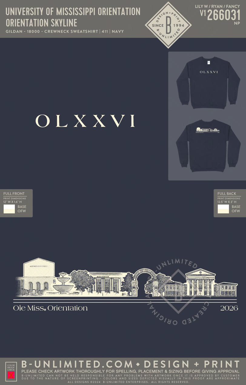 University of Mississippi Orientation - Orientation Skyline - Gildan - 18000 - Crewneck Sweatshirt - Navy