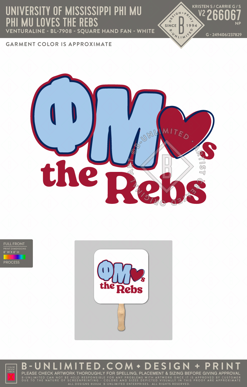 University of Mississippi Phi Mu - Phi Mu Loves the Rebs (PACK OF 5) - Ventura Line - BL7908 - Fan - Multi