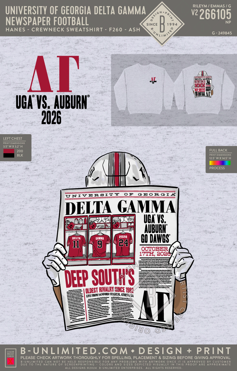 UGA DG - Newspaper Football - Hanes - F260 - Sweatshirt - Ash
